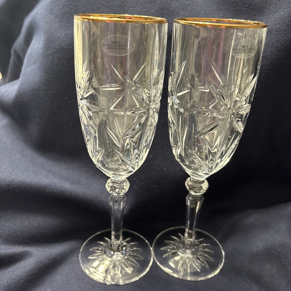 Crystal Champagne Glasses With Gold Rim Avon Teleflora